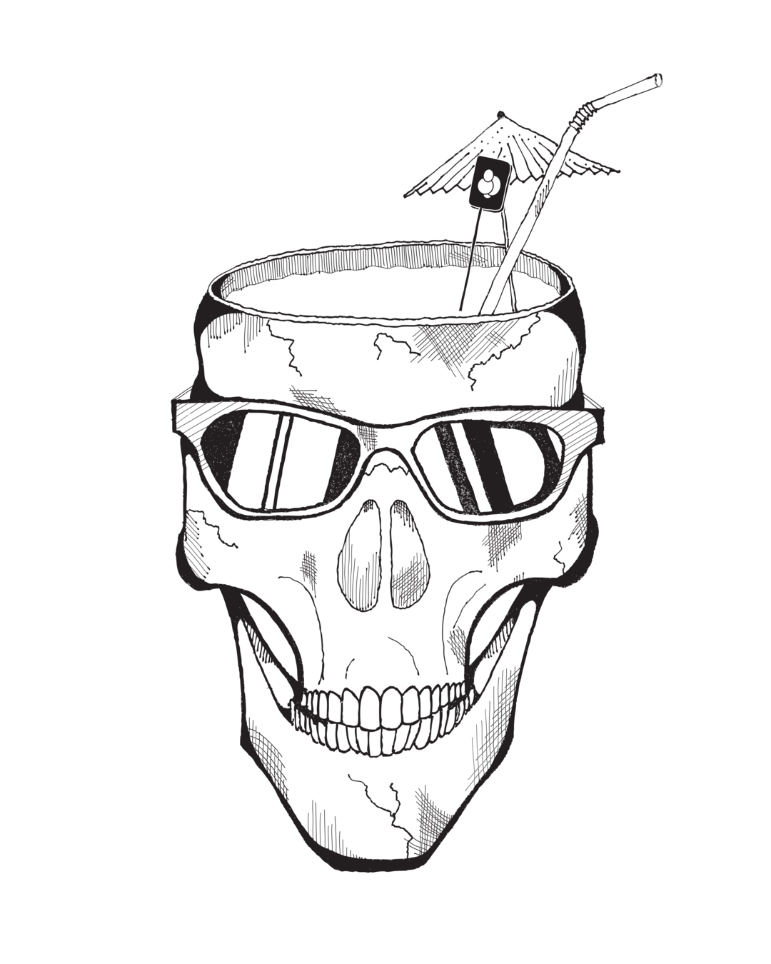 Ilustração Caveira Drinks